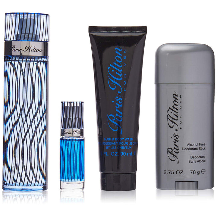 PARIS HILTON(M)(H/B)4PC SET(3.4oz edt sp,3.0oz H/B/Wash,2.75oz Alcohol Free Deo Stick,7.4ml edt sp)