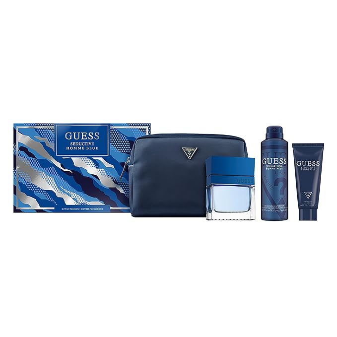GUESS SEDUCTIVE HOMME BLUE(M)(H/B)4PC SET(3.4oz edt sp,6.0oz Deo Spray,3.4oz Shower Gel,Pouch)